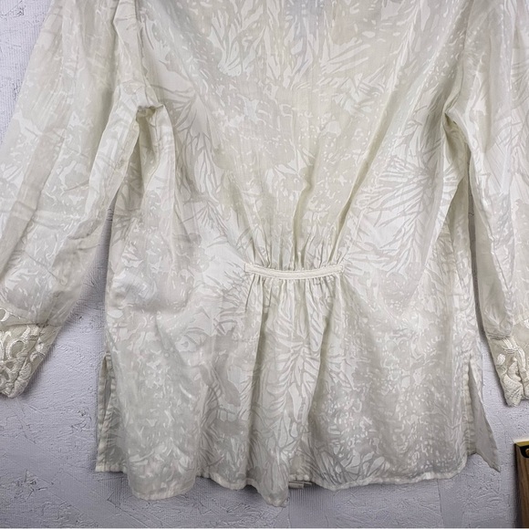 Coldwater Creek Cream Lace Jacquard Blouse Sheer Peasant Tunic Bohemian Sz Small - Picture 6 of 12